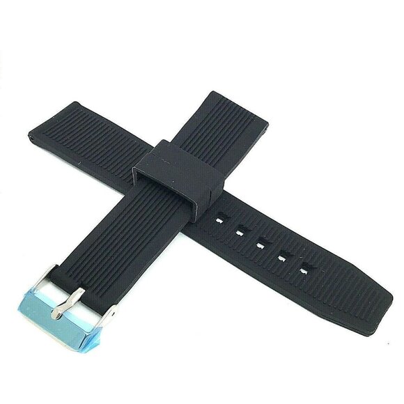Men's Watch Band Replacement Black Rubber Strap Diver 22mm Lug Silver Bu… - Picture 1 of 7